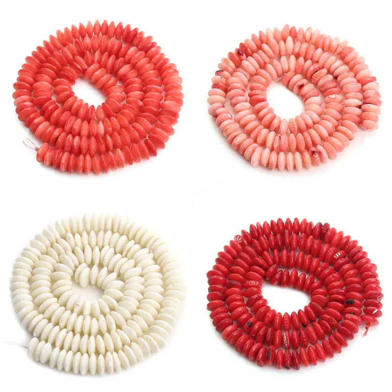 

1strand 3*7mm Natural Stone Coral Oblate Beads Orange/Pink/White/Red Spacer Beads For Necklace Bracelet Jewelry Making F3898