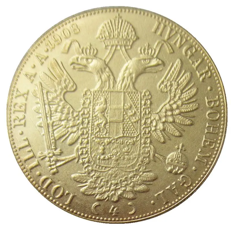 

1908 Austria - Habsburg 4 Ducats - Franz Joseph I Diameter 40MM Real Gold-Plated Coins COPY