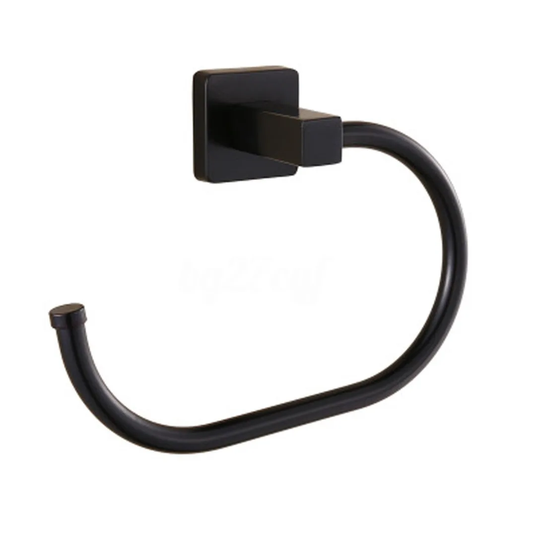 New Matt Black Stainless Steel Wall Mounted Bathroom Towel Ring Rack Rail Holder