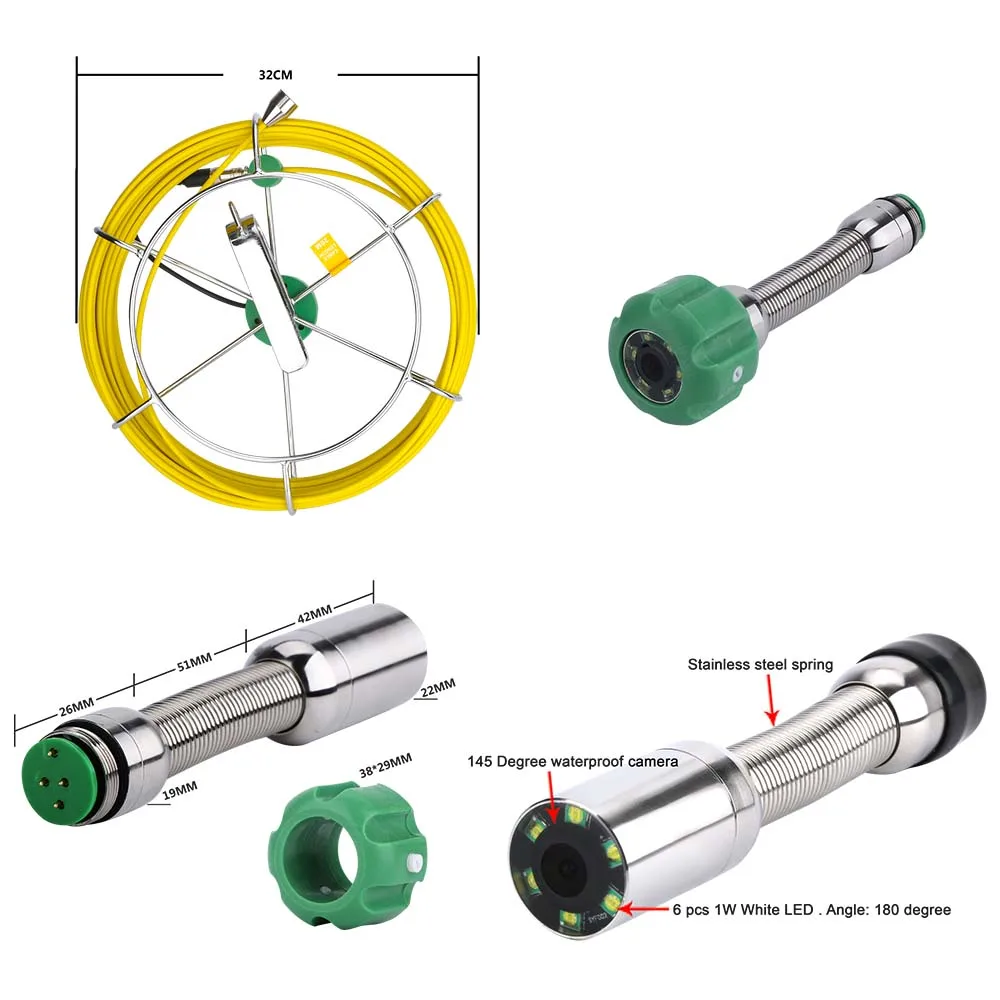 Pipe Pipeline Inspection Camera, 7inch 1000TVL DVR Recorder Drain sewer Industrial Endoscope Waterproof IP68 Snake Video System