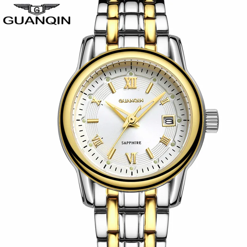 Часы женские модные бренд роскошных наручных часов GUANQIN Дамские Кварцевые наручные часы 30 м водонепроницаемые стальные модельные часы, женские наручные часы