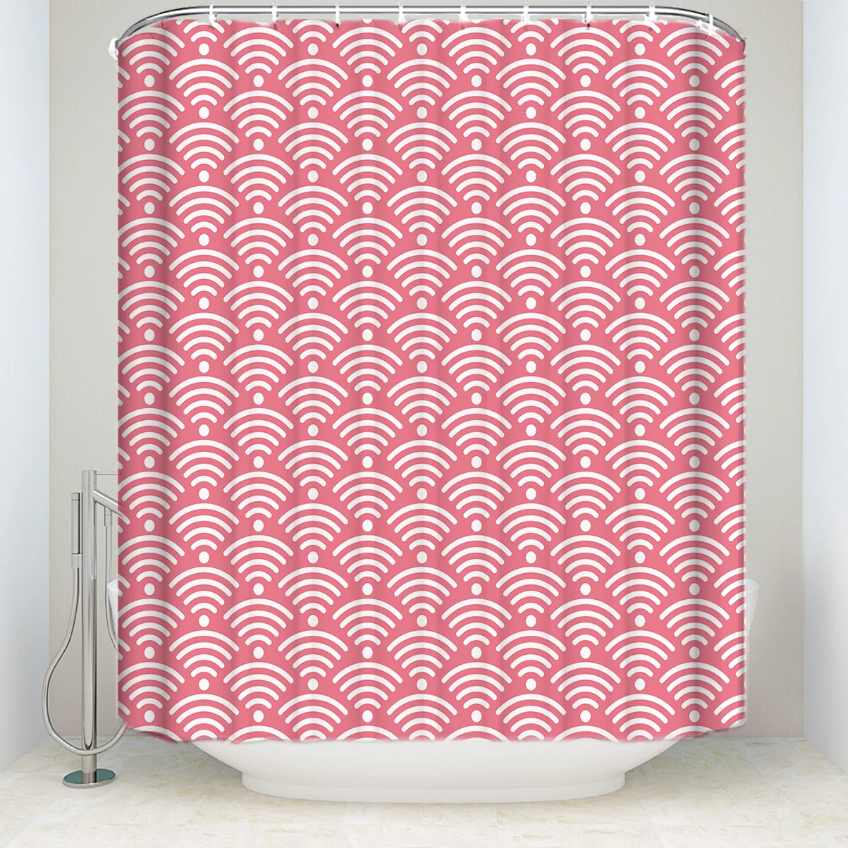 New Waterproof Modern Simple Design Wave Printed Shower Curtain Polyester Fabric Thin Red