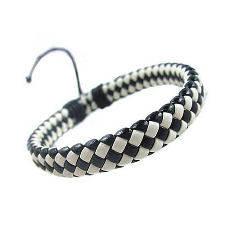 Хит, простой разноцветный плетеный кожаный браслет для мужчин и женщин, очаровательный браслет ручной работы, модное ювелирное изделие, браслет на запястье, подарок - Окраска металла: black white