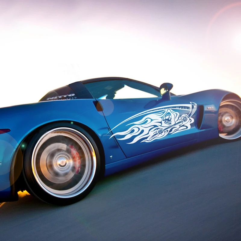 

Big Size 180 CM Death Evil Car Stickers Sickles Skull Terrified Car Styling Decal Waterproof Vinyl Auto Accessories