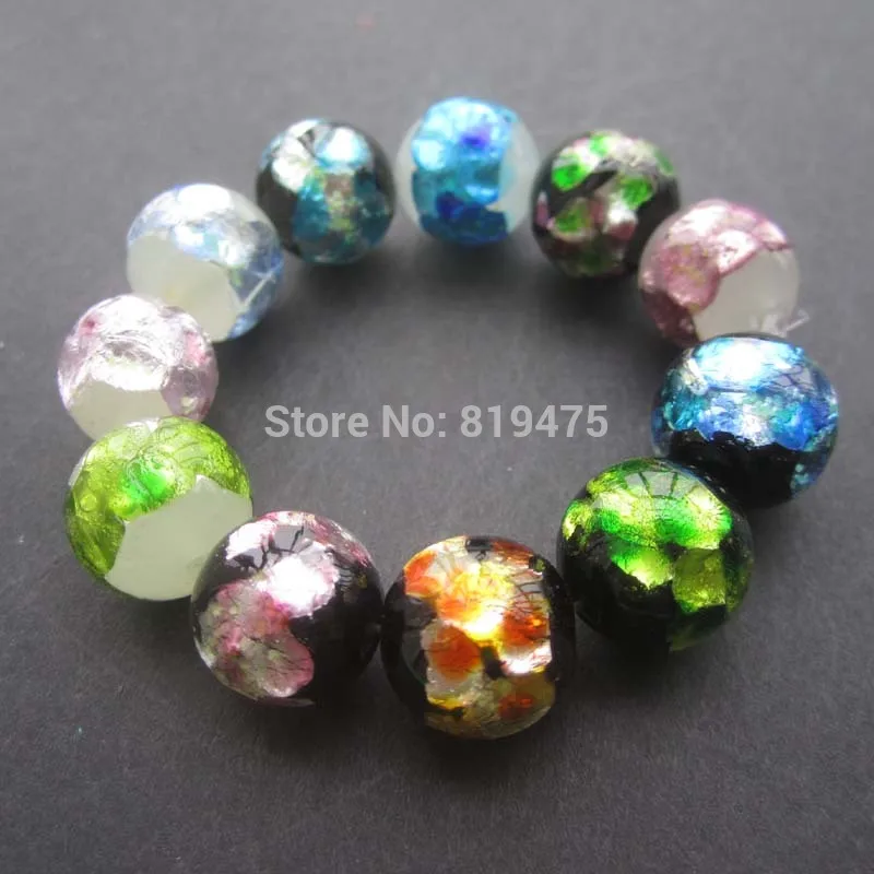 

10pcs/Lot Luminous Lampwork Beads Handmade 12mm Lampwork Glass Foil Beads Multi- Color for jewelry Making