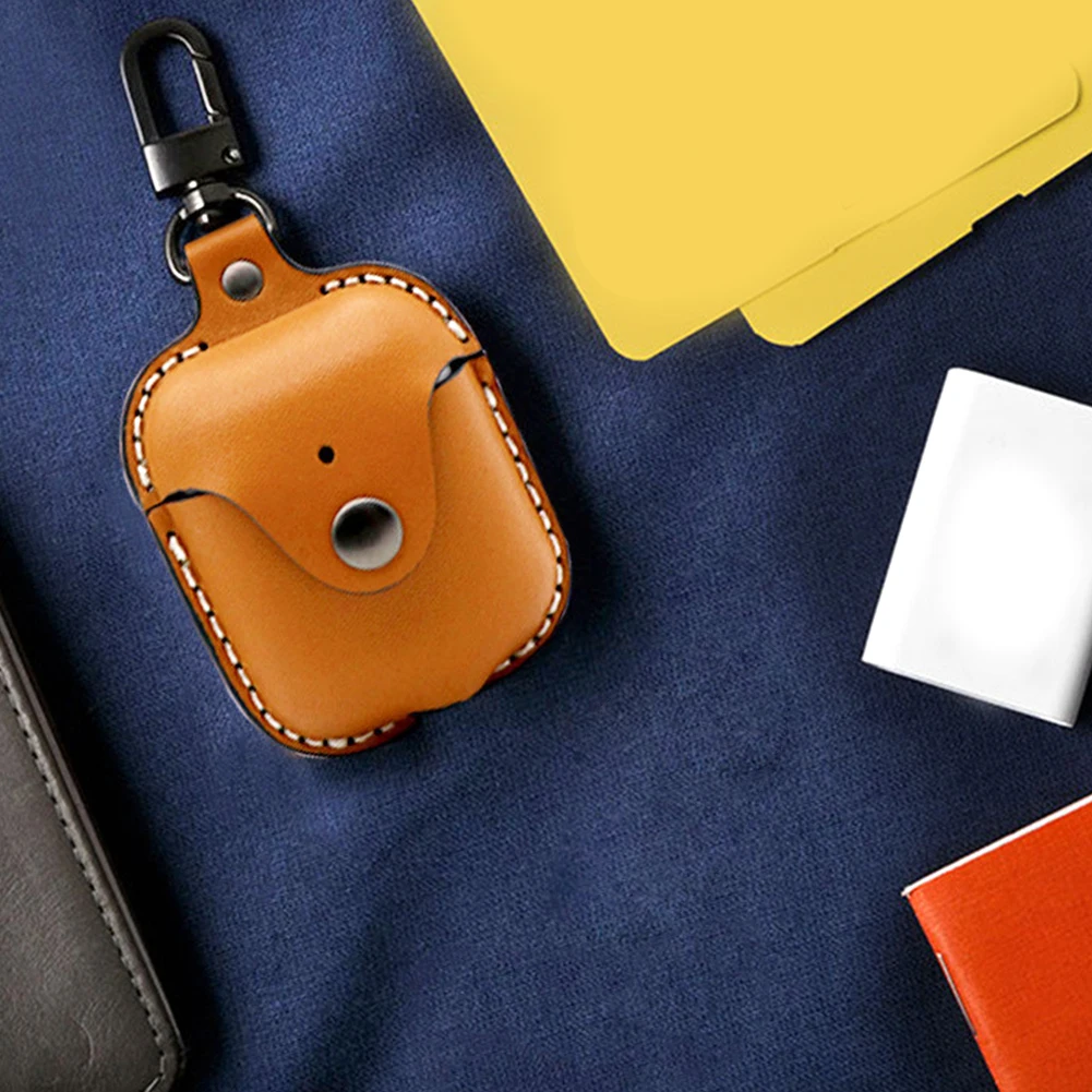 Кожаный защитный чехол для bluetooth-гарнитуры с откидной формой, застежка-кнопка, непромокаемый износостойкий мягкий чехол для хранения AirPods