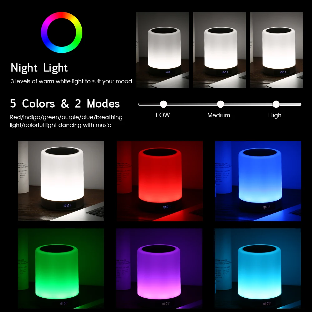 

Colorful RGB LED Night Lamp LCD screen USB Rechargeable Wireless BT Speaker Touch Portable Control Mood Lamp Support TF Card