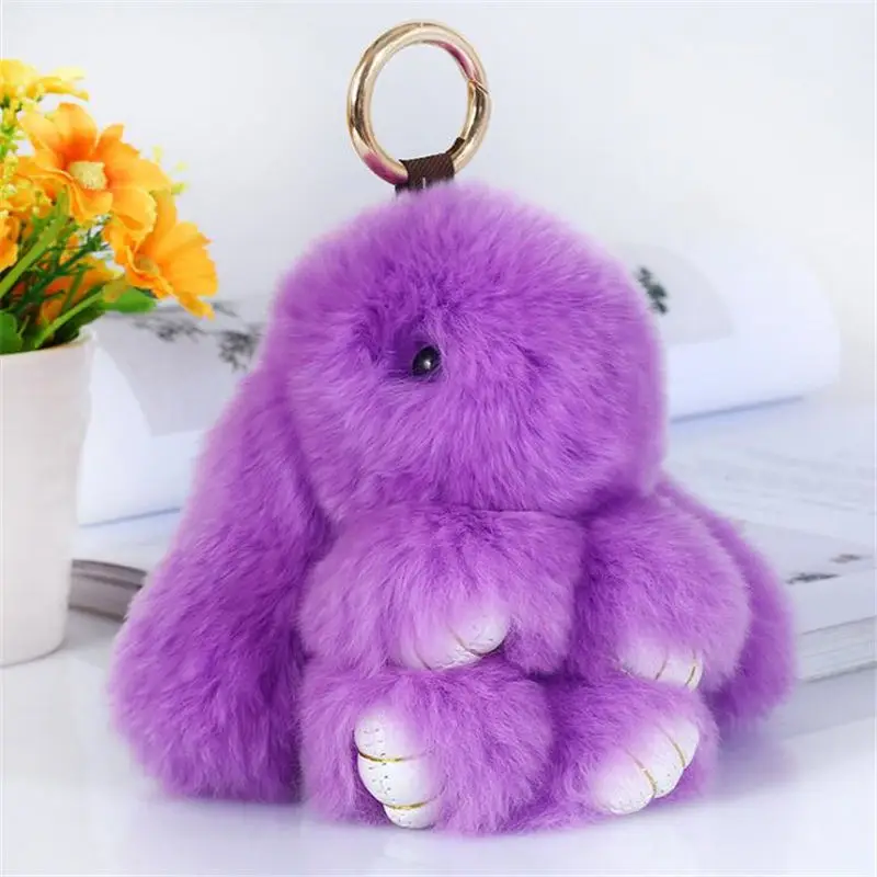 Женский брелок из искусственного меха кролик кулон для автомобиля/сумка украшения милые плюшевые подвески для ключей ювелирные аксессуары - Цвет: Light Purple