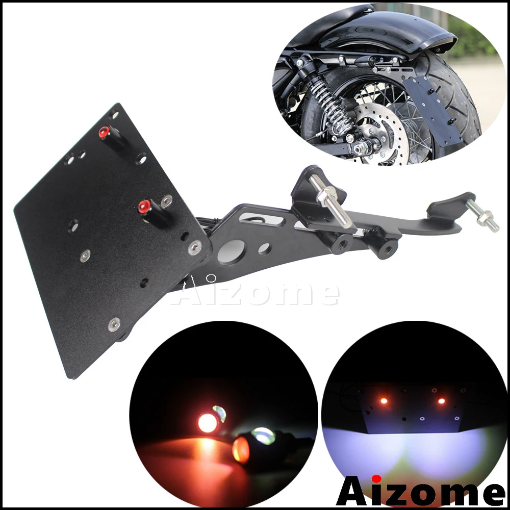 Black Side Mount License Plate Holder Number Plate w/ Tail Light For