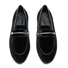 LOUBUTEN/черные бархатные итальянские лоферы; Мужские модельные туфли без застежек ручной работы с круглым носком для курения; мужские вечерние туфли