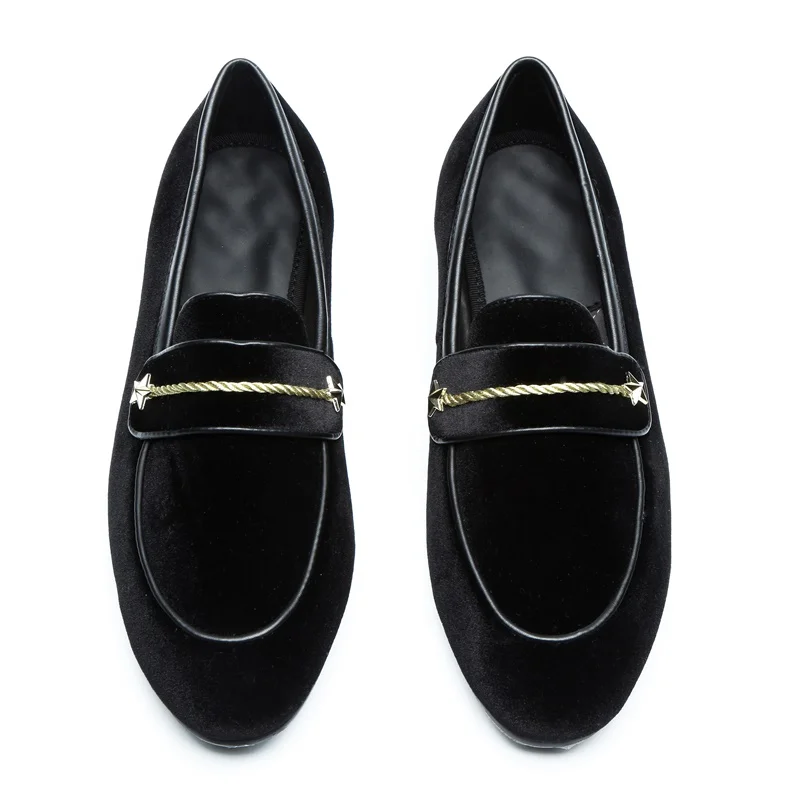 

LOUBUTEN Black Velvet Loafers Italian Slip-on Mens Dress Shoes Handmade Round Toe Smoking Slippers Men's Party And Prom Shoes