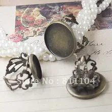 18 мм круглый Винтаж античная бронза Медь пустой Кепки лоток База цветок палец Кольца настройки DIY CZ ООС ювелирных изделий