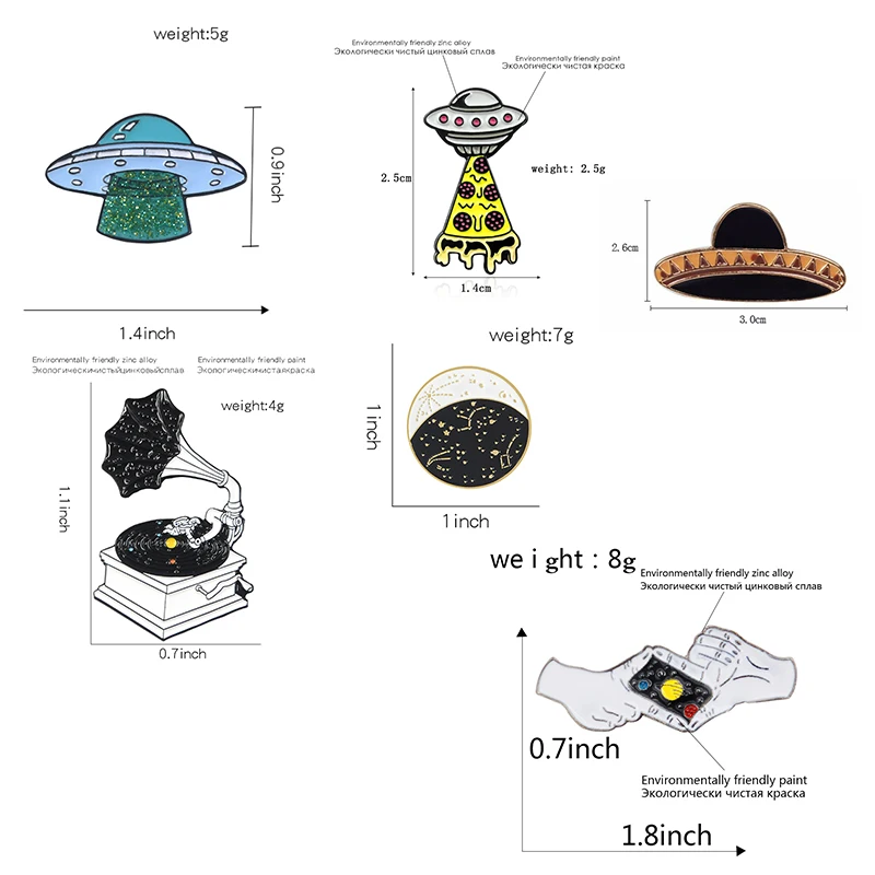 Звездная звезда фонограф знак Созвездие Луна НЛО броши и булавки джинсовая рубашка нагрудная булавка мультфильм значок ювелирные изделия космической тематики