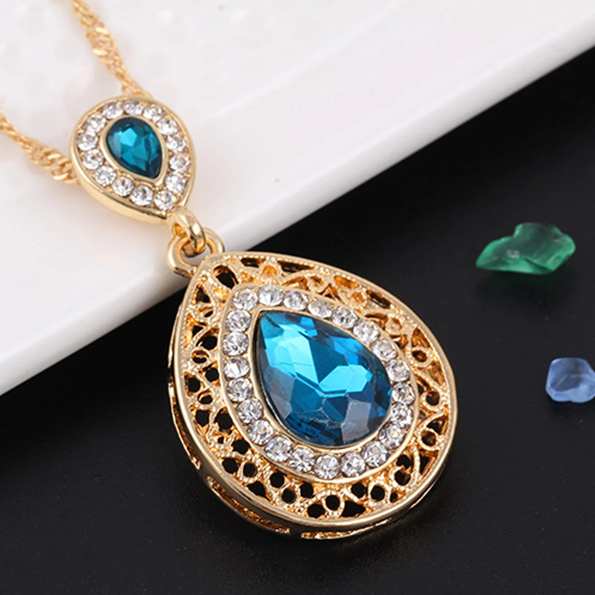 Fashion Wedding Bridal Jewelry Sets Rhinestone Austrian Crystal Jewelry Set Necklace Earrings Pendant Set Vintage Accessories