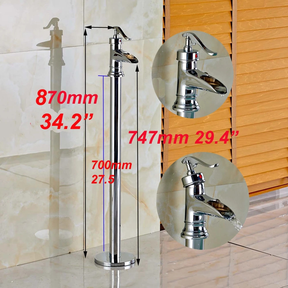 Modern Chrome Polish Bathroom Tub Faucet Tub Filler Floor Mounted Faucet Mixer