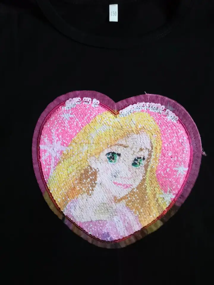 Changing Long Hair Princess Sequin Pink Fashion T Shirt Princess