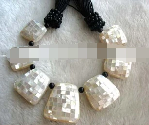 

11.25 UNIQUE! abalone shell AA white square necklace 20