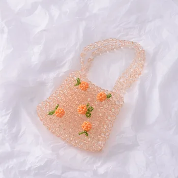

Vintage Orange Soda Bag Transparent Hollow Out Girl Beaded Flower Handbag Women Shoulder Bag
