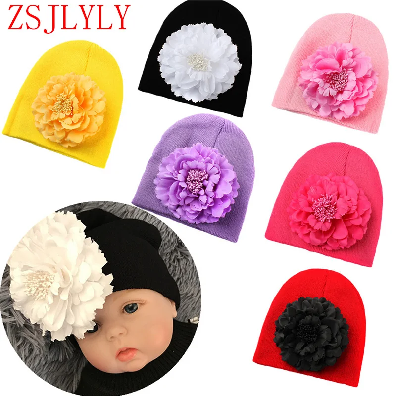 ZSJLYLY New Children Hats Autumn Newborns Peony Flower Woolen Hat