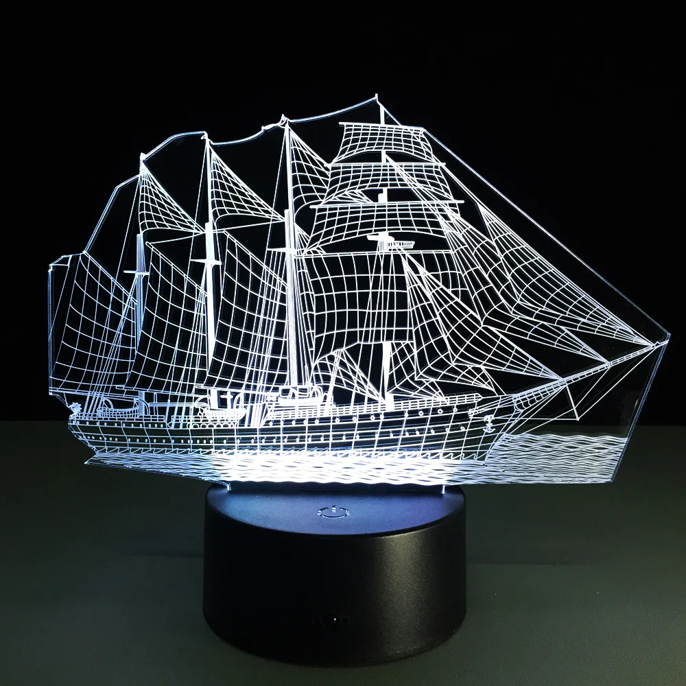 3D ретро старинный парусный морской корабль светодиодный светильник 7 цветов меняющий иллюзию ночной Светильник USB настольный Декор Светильник ing Прямая поставка