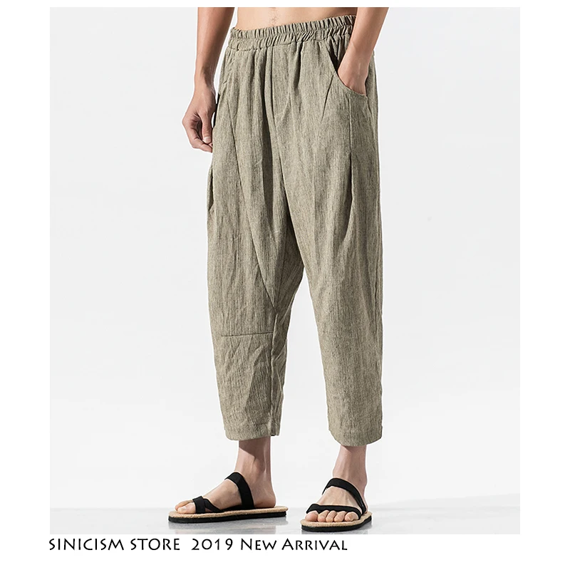 

Sinicism Store 2019 Men Chinese Style Cotton Linen Harem Pants Mens Summer Fashion Calf-length Pants Male Oversize Loose Pants