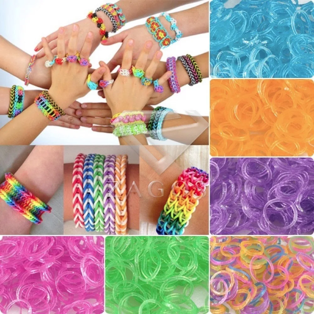 

1000Pcs Glitter Silicone Loom Rubber Bands Refill + 5x Loom Tool + 75x S Clips DIY Carft Bracelet LM0003