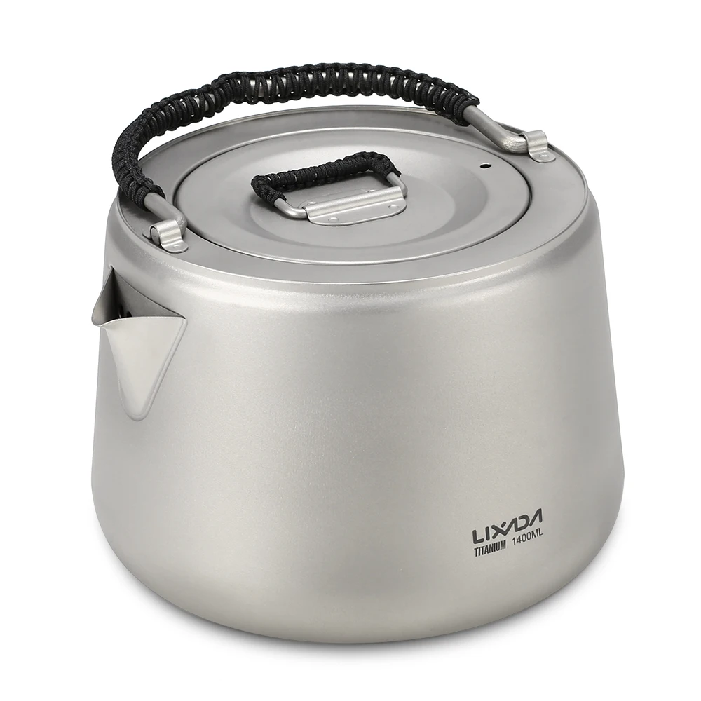 Lixada 1.4L Titanium Tea Pot Ultralight Outdoor Camping Hiking Water Kettle Coffee Pot Teapot Kettle Pot Outdoor Kettle