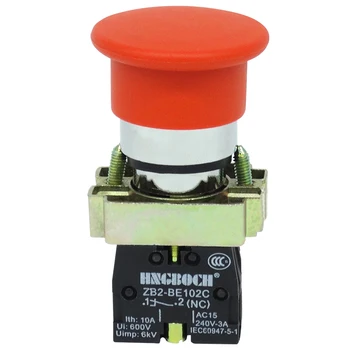 

Free shipping 5pc XB2-BC42 1 NC Self reset Red Mushroom Head Push Button Switch N/C opening hole 22mm