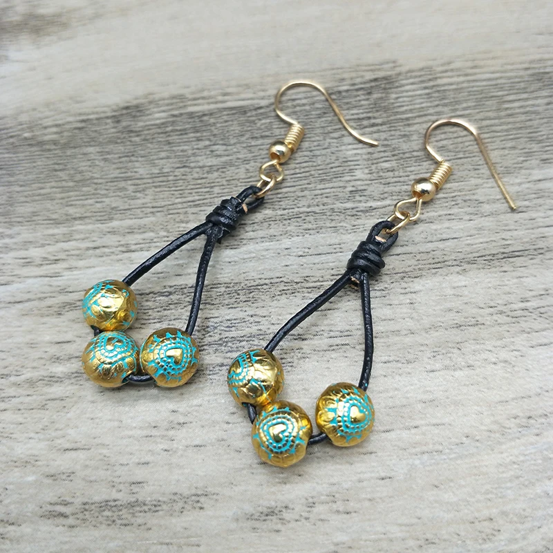 

Shuangsheng Vintage Gold Earrings Leather Dangle Earrings Designer Bohemia Earrings Jewelry Dropship Girl's Gift