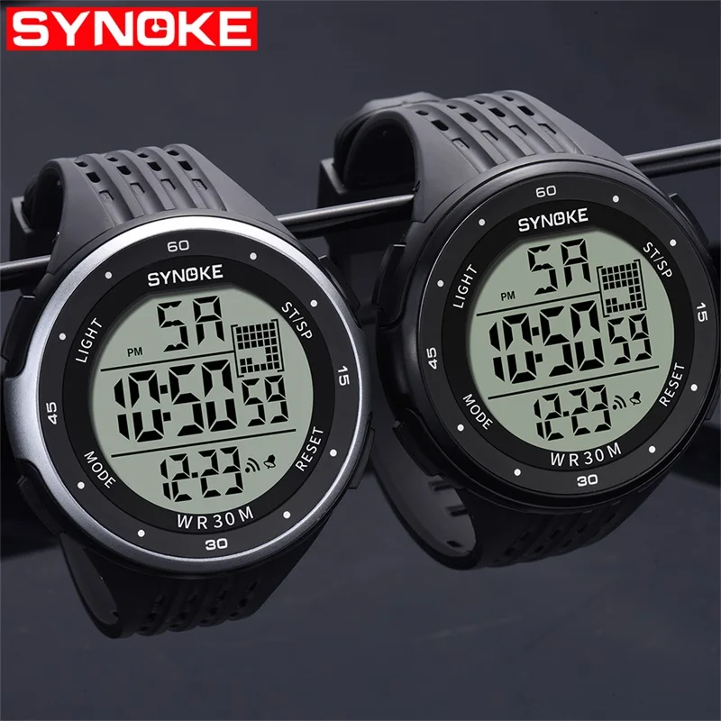 SYNOKE الرجال الرياضة الساعات الرقمية LED عرض المياه مقاومة الإلكترونية ساعة معصم Sportwatch المعصم Montre أوم