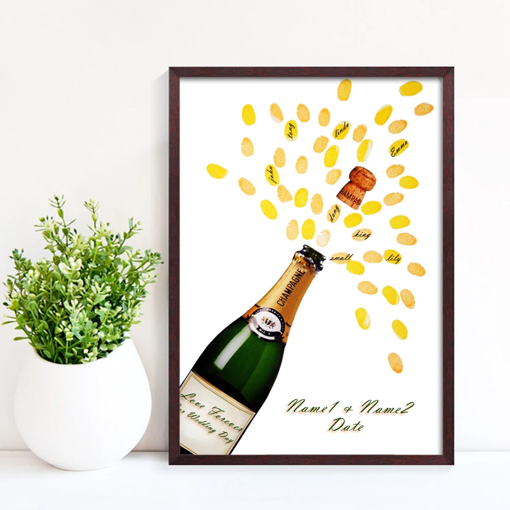 

Splash Of Champagne,Free Personalized DIY Fingerprint Guestbook for Party & Celebration,Customizable Canvas Print Signature Book