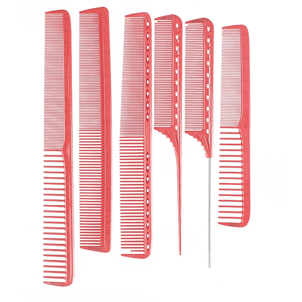 Hair Measure Comb With Laser Scale For Haircut, 6 pcs red Resin