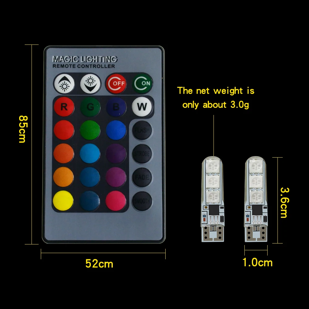 2 шт. RGB T10 W5W Led 194 168 5050 SMD Автомобильная купольная лампа для чтения автомобилей