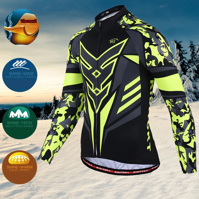 KIDITOKT Pro зимняя термо флисовая велосипедная Джерси сохраняет тепло горный велосипед одежда для велоспорта велосипедная одежда для человека