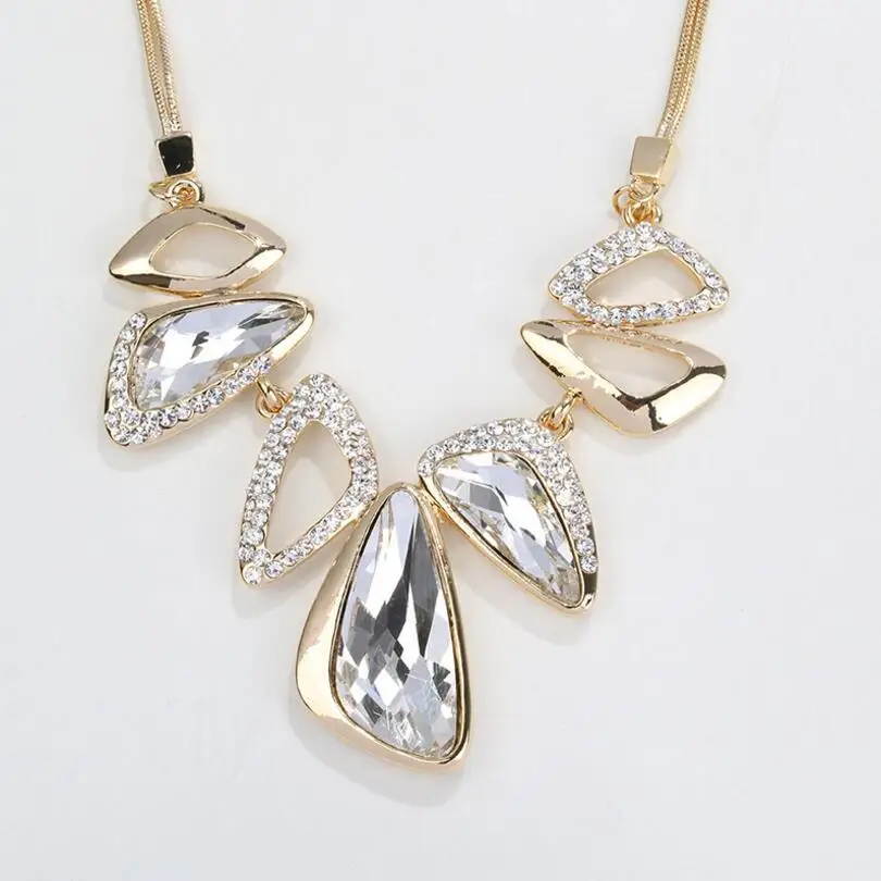 LYIYUNQ винтажное объемное индивидуальное большое ожерелье и подвески для женщин кулон с кристаллом геометрической формы ожерелье Панк ювелирные изделия - Окраска металла: D077 White