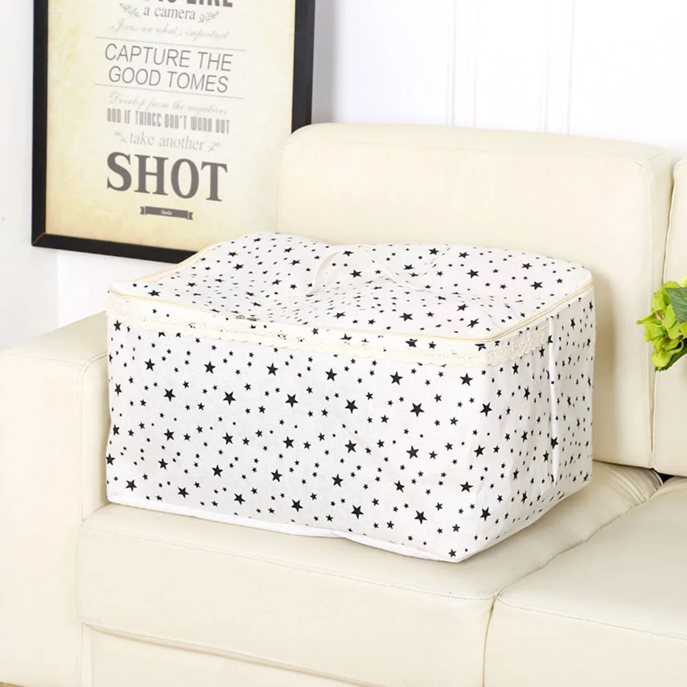 

With Handle Clothes Pouch Blanket Large Capacity Cotton Linen Storage Bag Moisture Proof Protective Quilt Organizer Home Use