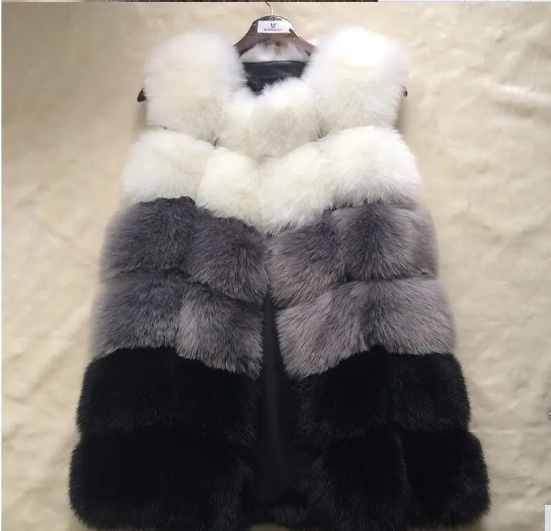 

Faux Fox Fur Vest Women Winter Fashion Medium Long Artifical Fox Fur Vests Woman Warm Fake Fox Fur Coats Female Ladies