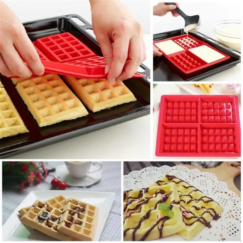 

28.5*18.5*2cm Silicone Waffle Mold Shape forms 4-Cavity Oven Pan Microwave Baking Cookie Cake Muffin For Kitchen Cooking Tools