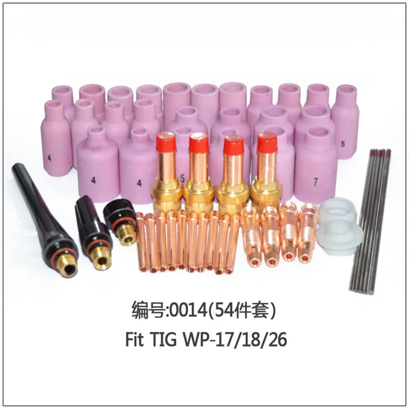 54pcs Consumables kit for TIG Welding Torch WP-17/18/26 With Alumina Nozzles Back Cap Insulator Collet And Gas Lens