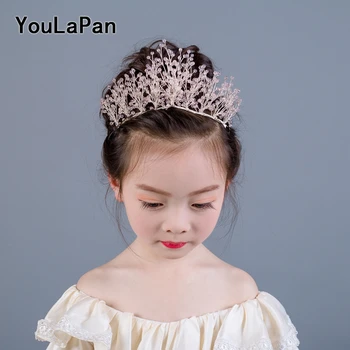 

YouLaPan Children Crown Pink Crystal Wedding Crowns for Flower Girls Handmade Tiaras Children Hair Accessories HP193-BPK