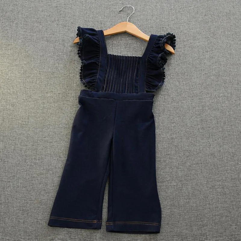 Свободные комбинезоны для малышей джинсовые комбинезоны для маленьких девочек детская одежда темно-синие демисезонные штаны для маленьких девочек - Цвет: Navy blue