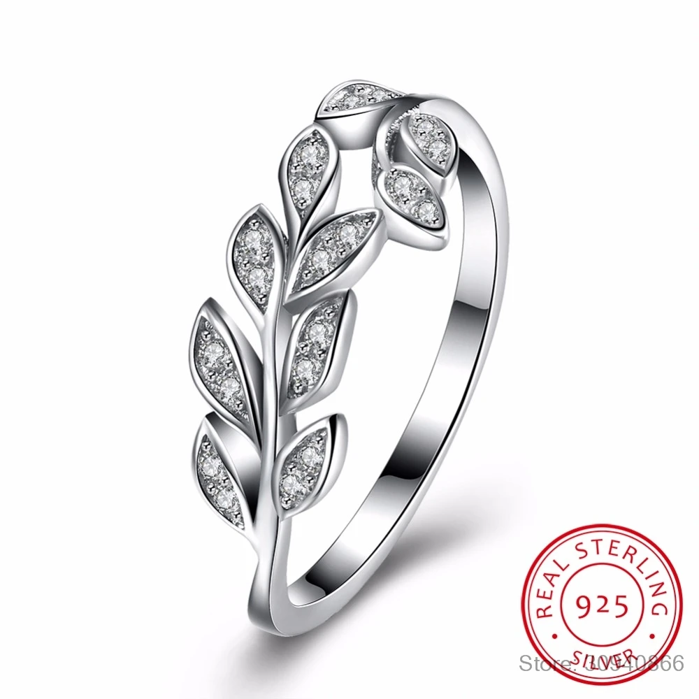 

LEKANI Olive Leaf Cubic Zirconia Adjustable 925 Sterling Silver Open Ring Beautiful For Woman 2018 New Hot As Gifts