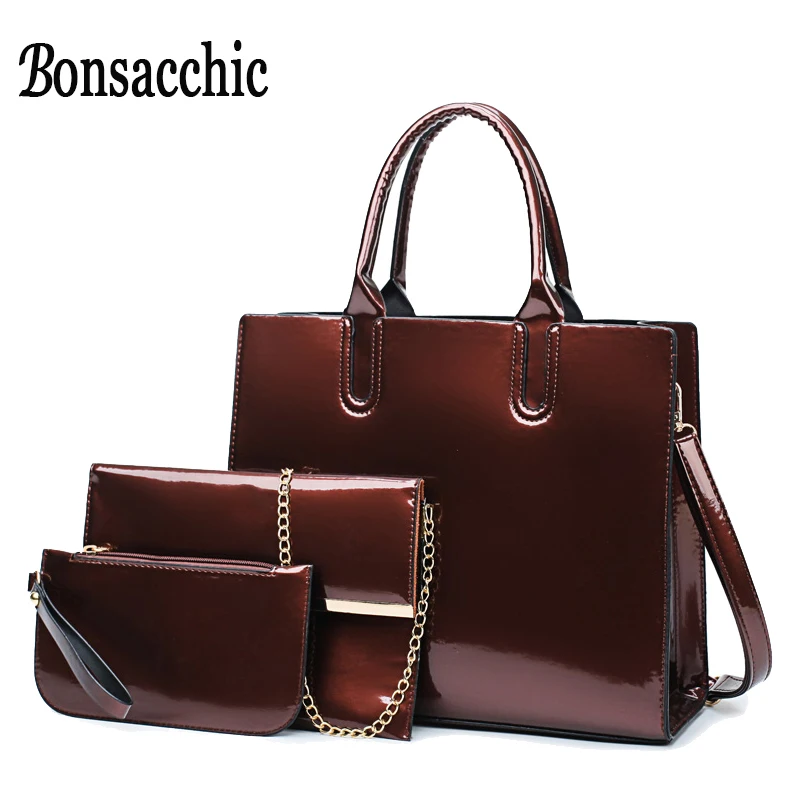 Bonsacchic 3 шт. красная лакированная кожаная сумка тоут кошельки и сумки роскошные