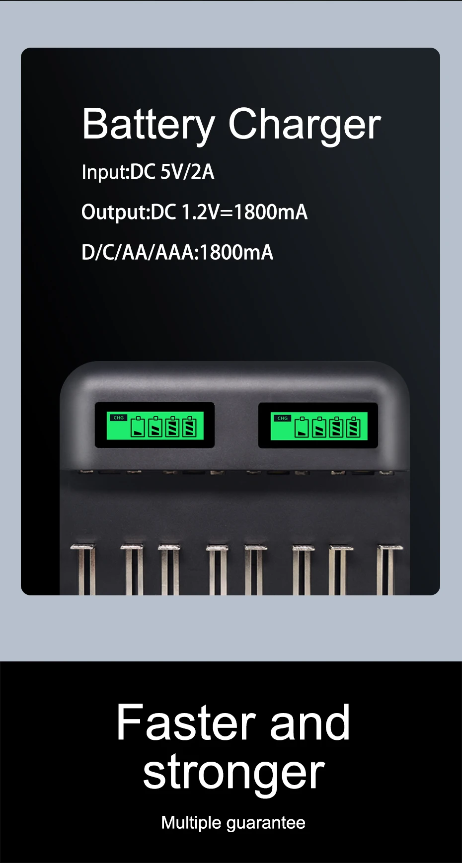 USB умное зарядное устройство 8 слотов ЖК-дисплей для AA AAA SC C D размер перезаряжаемая батарея 1,2 в Ni-MH Ni-CD быстрое зарядное устройство
