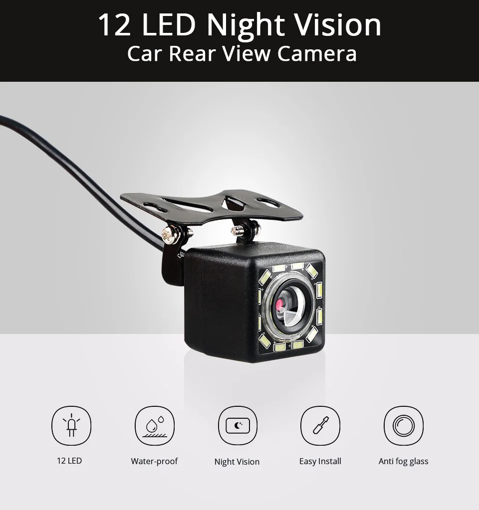 Автомобильная камера заднего вида, Универсальная автомобильная парковочная камера, 12 светодиодный, ночное видение, водонепроницаемый, широкий угол, HD цветное изображение