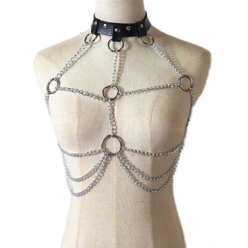 

Fashion Body Sexy Harness Body Chain Bra Goth Punk Rock Leather Belt Chain Club Festival Jewelry Outifit Party Accessoriess