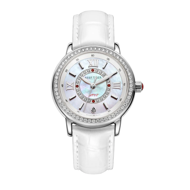 Reef Tiger/RT роскошные женские модные часы с кожаным ремешком и циферблатом автоматические водонепроницаемые часы RGA1563 Relogio Feminino - Цвет: RGA1563-YWRDH