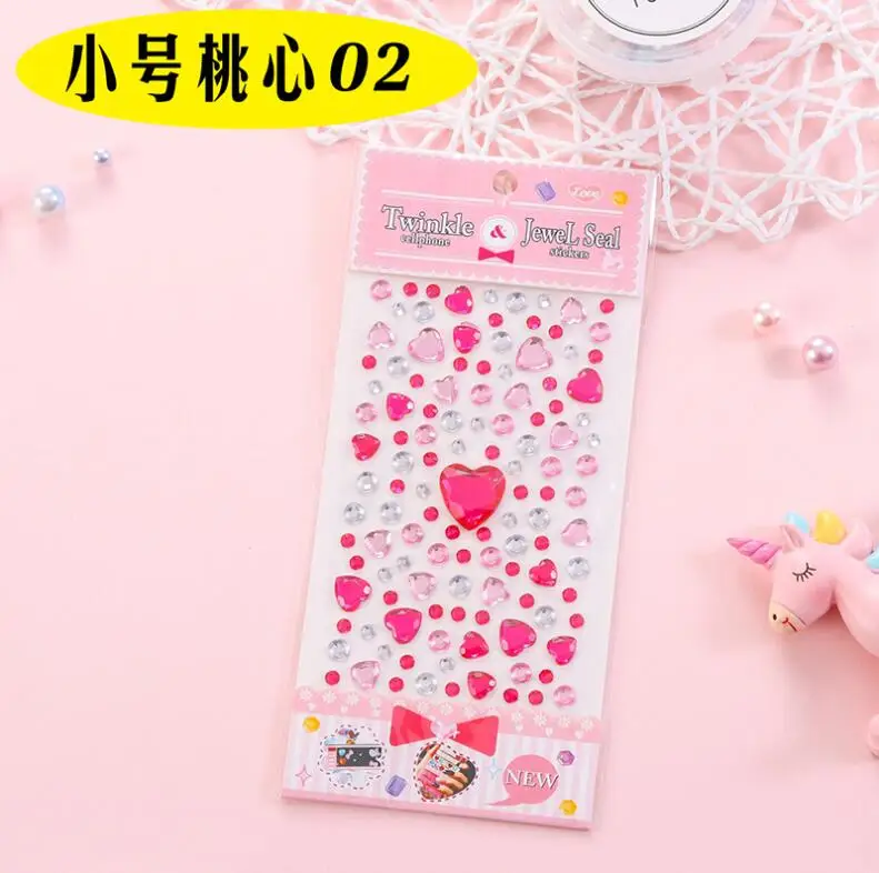 1 Sheet Heart Shape Sticker Rhinestones Acrylic Beads Scrapbooking Car Book Memo Decor Kids Toy DIY Art Craft - Цвет: 02 Rose and Pink