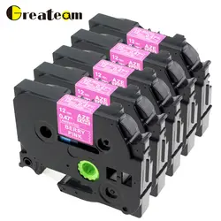 Greateam 5 шт. TZe-MQP35 для Label Printer Совместимость Brother P-Touch TZ MQP35 TZeMQP35 белый на ягодный розовый 12 мм * 5 м этикетка лента