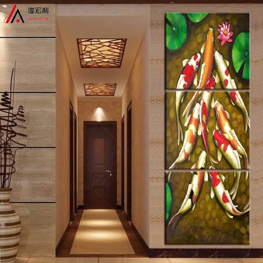 vertical forms Canvas Art Koi Fish Lotus Goldand Chinese Oil font b Painting b font font